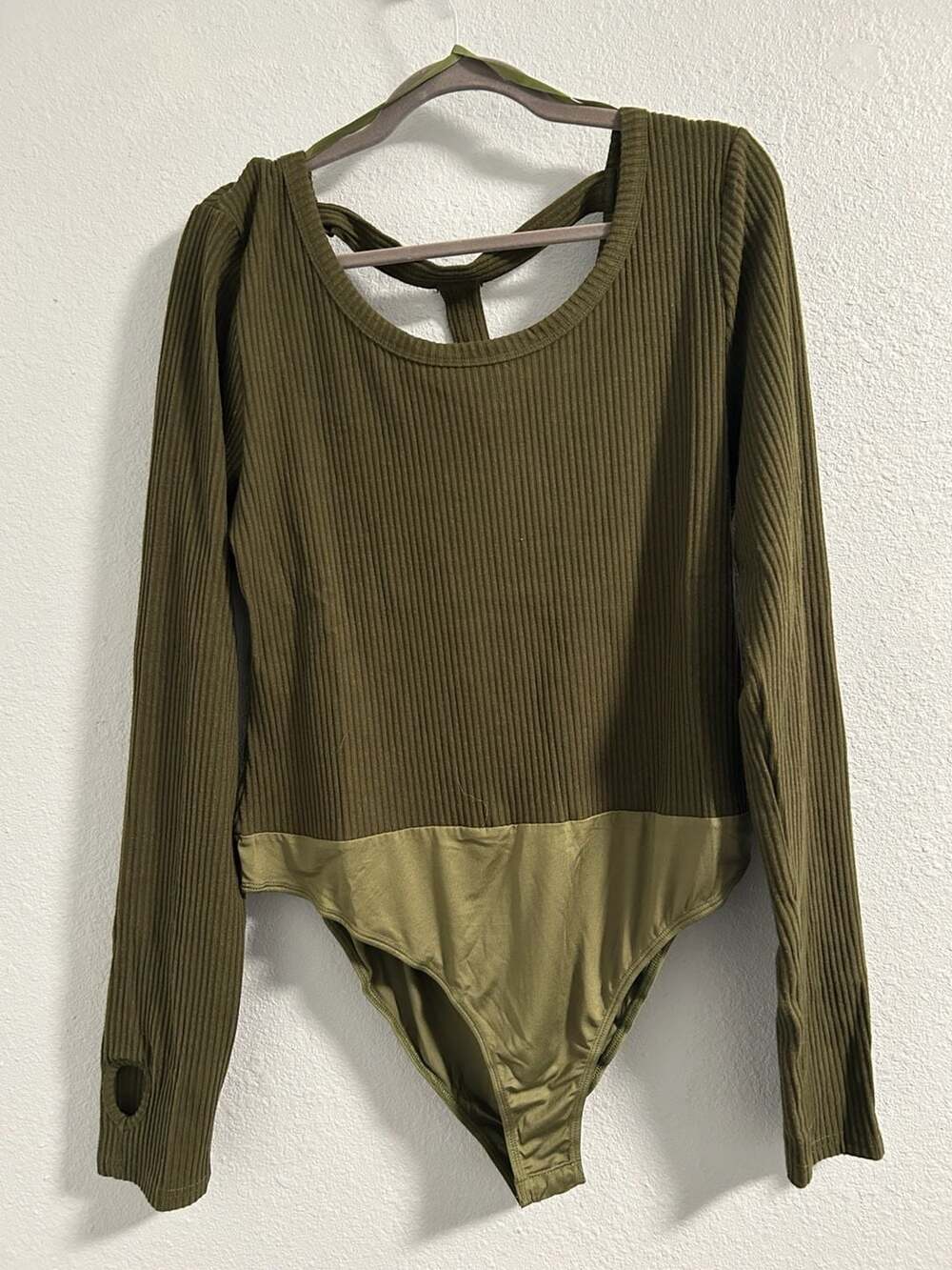 White Birch Olive Green Ribbed Long Sleeve Bodysuit Size 3XL